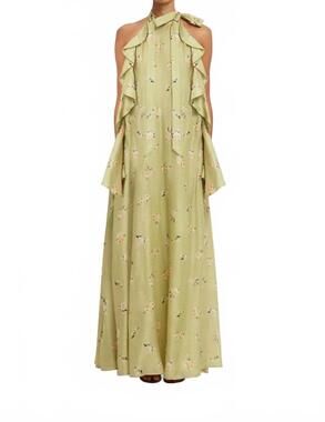 NEW LEO LIN anne ruffled maxi dress in pistachio rose print
